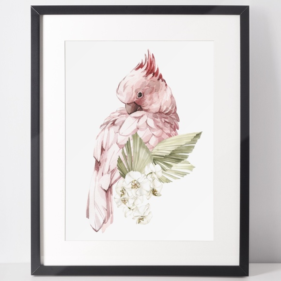 Pink Cockatoo Watercolor Illustration Wall Art Print Unframed - Picture 10 of 11